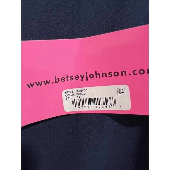 Betsey Johnson Classic Ruffle Hem Puff Sleeve Sheath Dress Navy Blue Size 14 - Picture 5 of 6